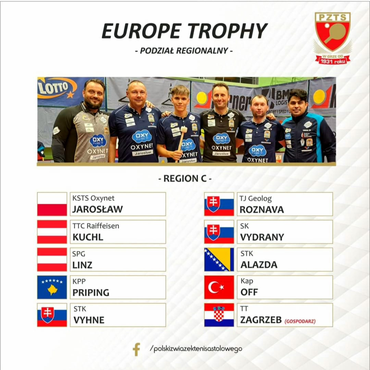 Klub Sportowy Tenisa Stołowego Oxynet Jarosław zagra w Europejskich Pucharach